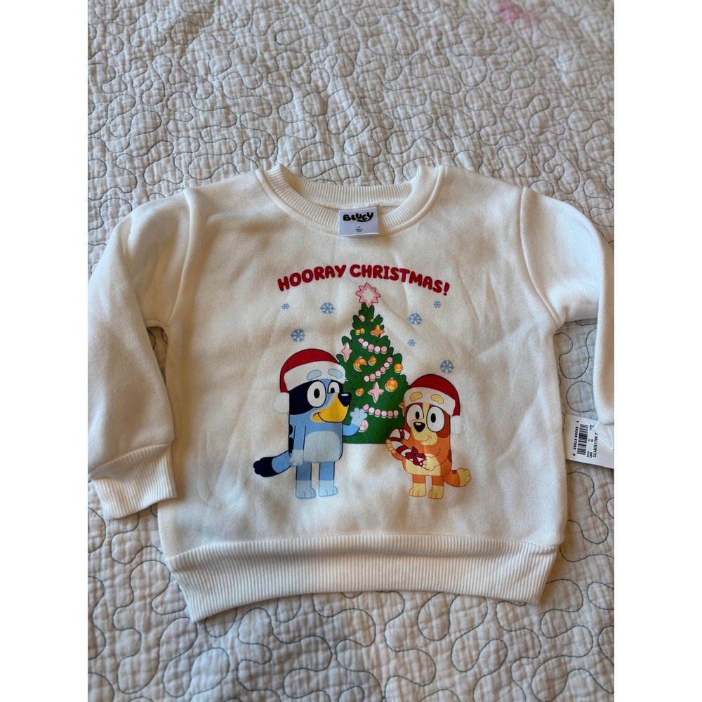 Bluey Bingo Hooray Christmas Sweatshirt Toddler 2T Cream Holiday Pullover‎